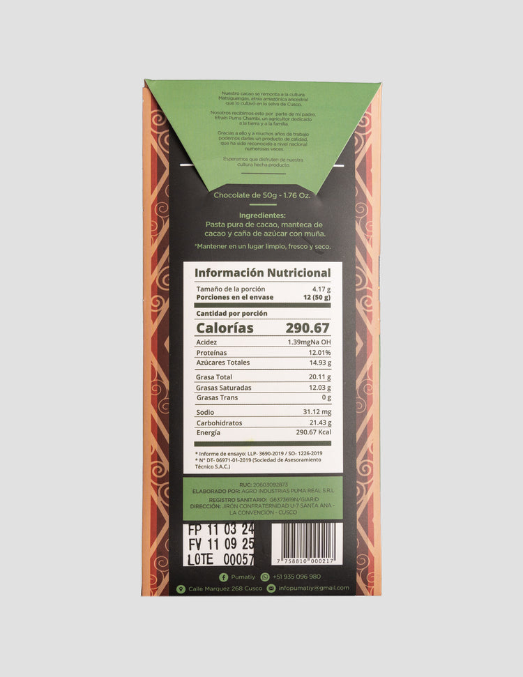 Cusco 70% Chocolate con Muña